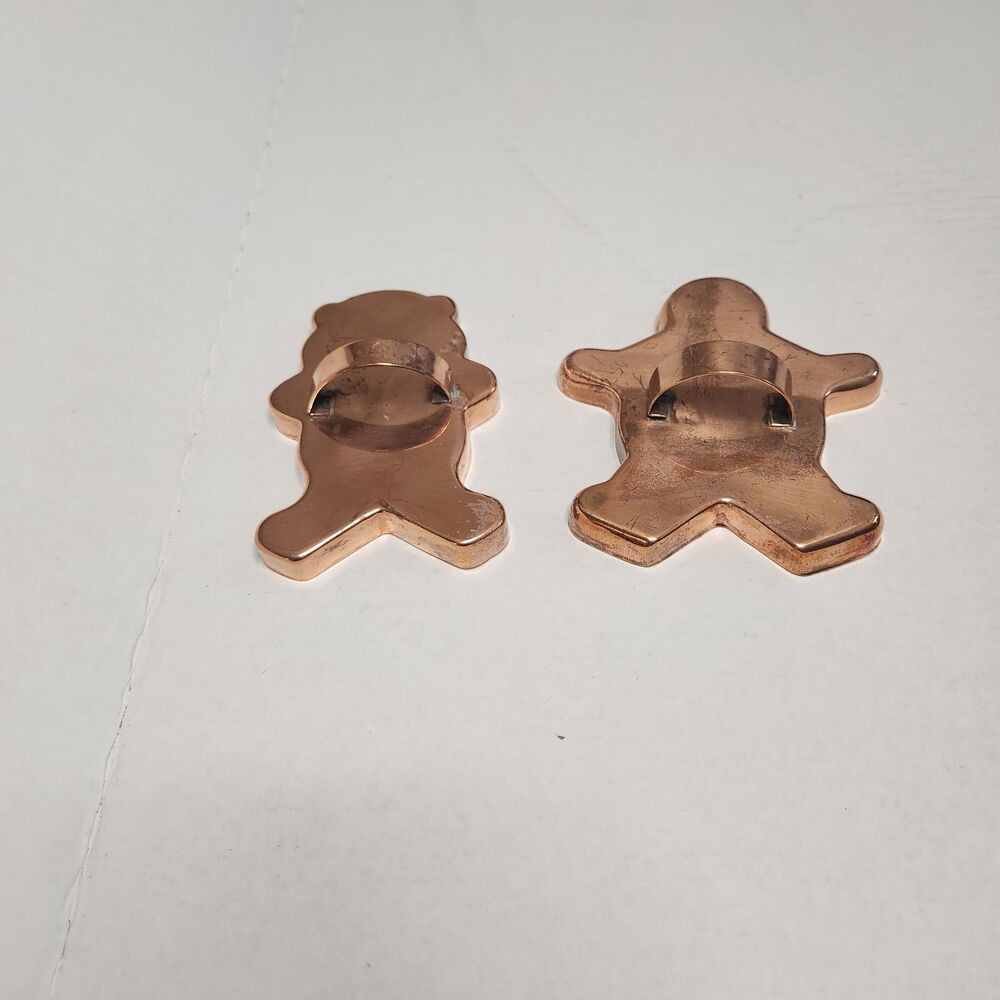 Bear & Gingerbread Man Copper Cookie Cutters W/ Finger Loop Vintage Large 5 IN